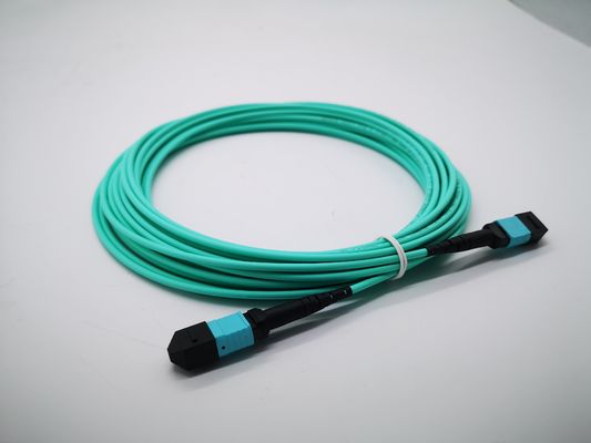 12 Fiber Optical MPO Patch Cable Assemblies OM3 40/100G Aqua 10 Meter For Data Center
