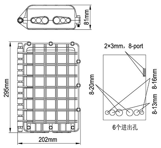 Straight Through Fiber Cable Joint Box 6 Ports 295 * 202 * 81mm Dimension