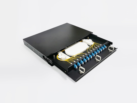 Buy 12 Ports 19 Inch Rack Mount Slding Fiber Optic Patch Panel 1U LC UPC Duplex 24 Cores online manufacture