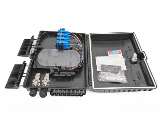 Buy FTTH Outdoor IP65 Pole Mount Fiber Optic Splitter Box For Drop Cable 2x3mm Black SC online manufacture