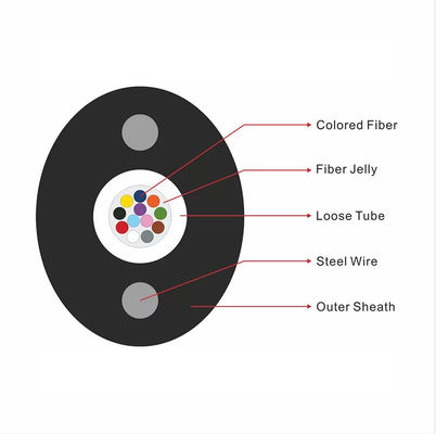 Buy FTTH Uni-Tube 12Cores Flat Drop Cable Fiber Optic Cable 5*6mm FRP Strength PE Sheath online manufacture
