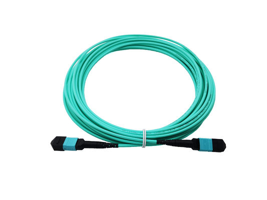 12 Fiber Optical MPO Patch Cable Assemblies OM3 40/100G Aqua 10 Meter For Data Center