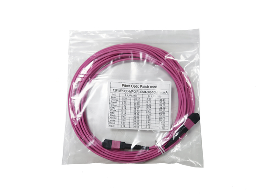 12 Fiber MPO Female Connector Patch Cord OM4  50/125um Elite Loss 0.35dB Purple Polarity A