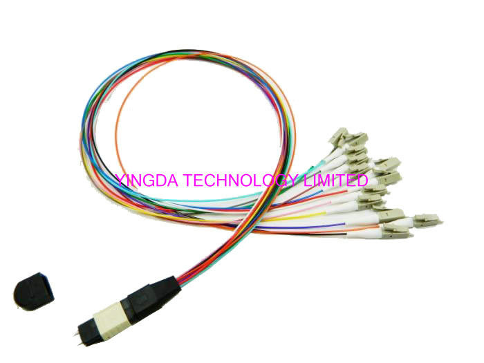 High Density MTP MPO cable  - LC 12 Core Hydra Cable Assemblies Male Connectors With Guide Pins