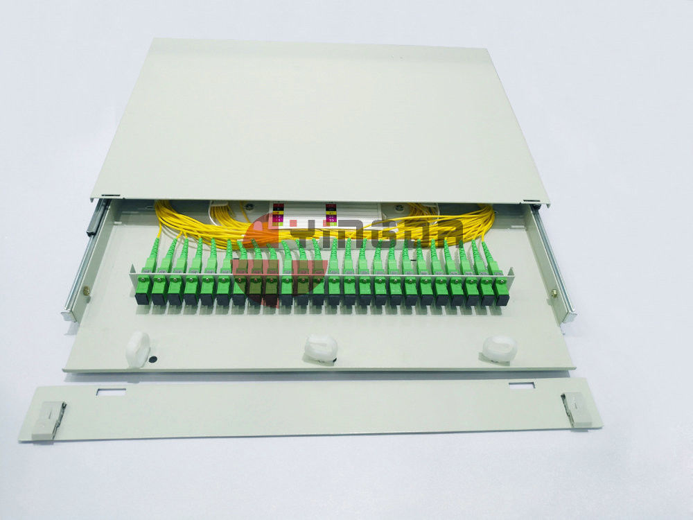 19" ODF SC 24Port Sliding Drawer Fiber Optic Patch Panel Distribution Box 1U Cold Rolled Steel