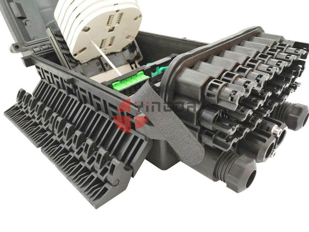 PP Black 3M Fiber Cable Joint Box 96 Cores 24 Ports For FTTH Pole Mount