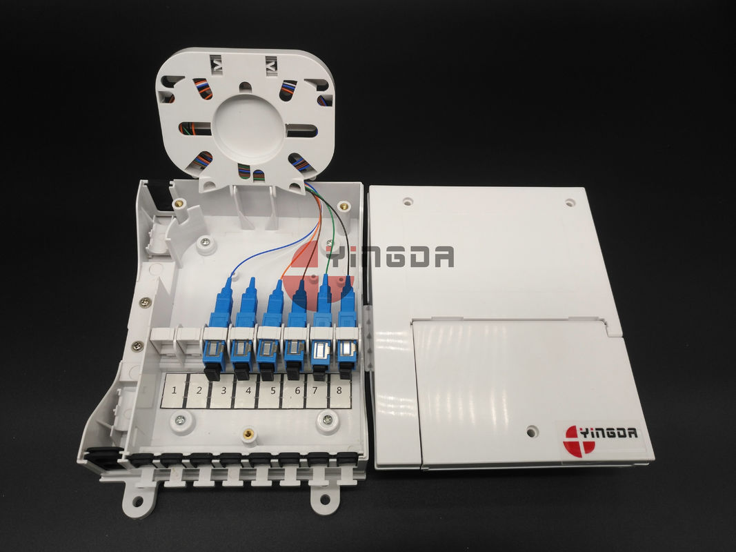 White FTTH Fiber Optic Termination Splitter Box Mini Mid Span 6 Cores Wall Mounting