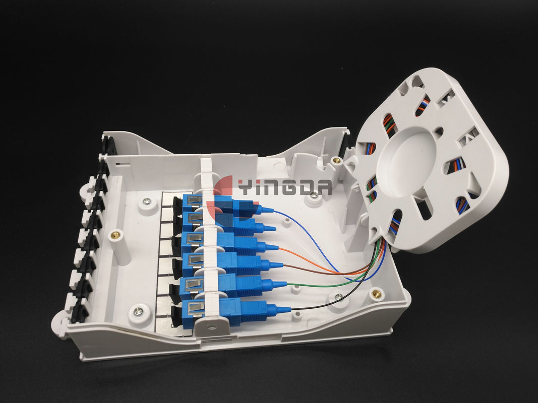 White FTTH Fiber Optic Termination Splitter Box Mini Mid Span 6 Cores Wall Mounting