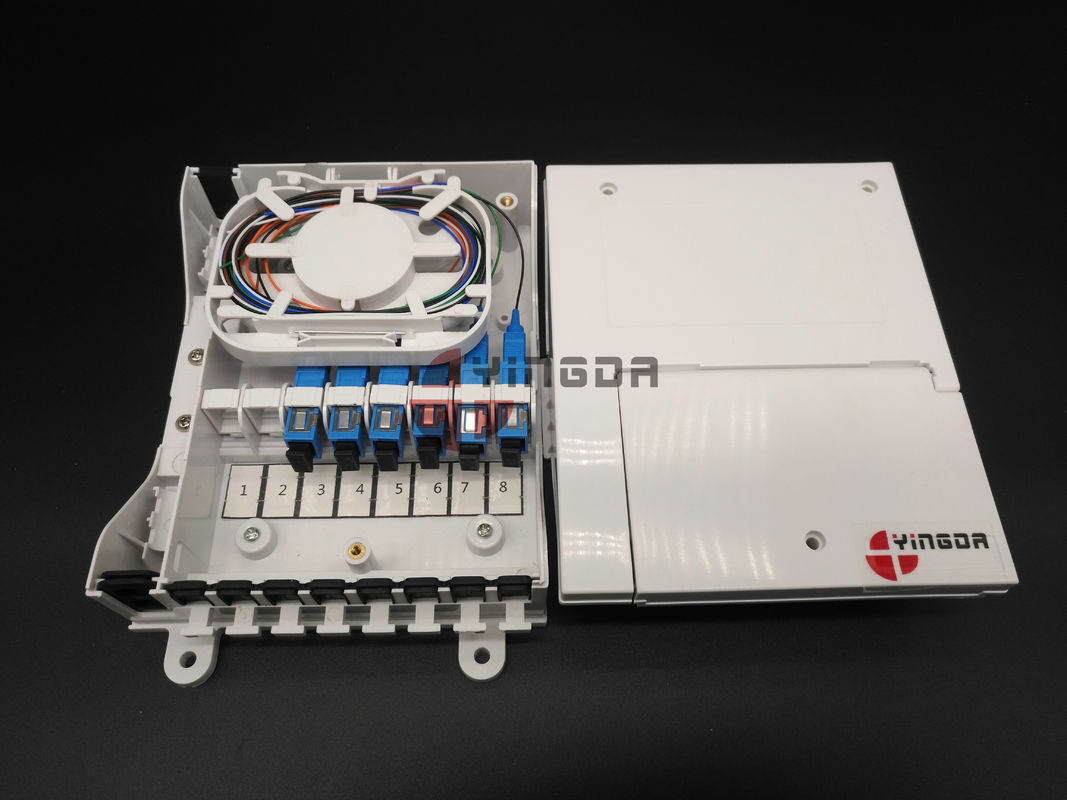 White FTTH Fiber Optic Termination Splitter Box Mini Mid Span 6 Cores Wall Mounting