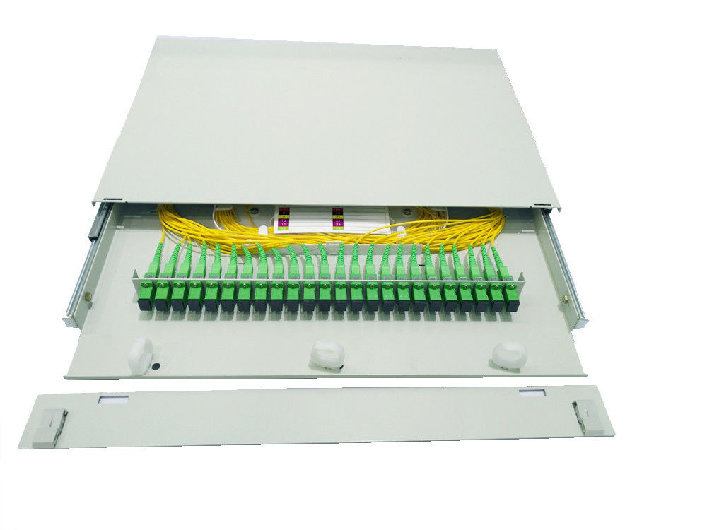 24 Port SC APC Connector 19" ODF Fiber Optic Patch Panel Distribution Frame White Metal Rack Mount