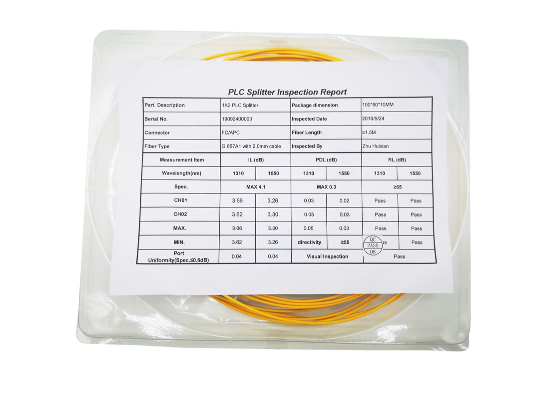 G65A71 LSZH FC APC Single Mode 1x2 Fiber Optic Plc Splitter