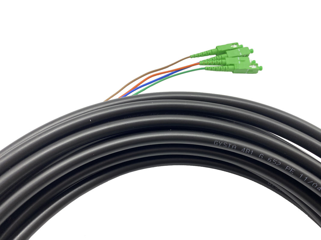 4 Core Copper Aluminum Waterproof Fiber Optic Pigtails SC FC 9.8mm Military  Ruggerized Cable PE