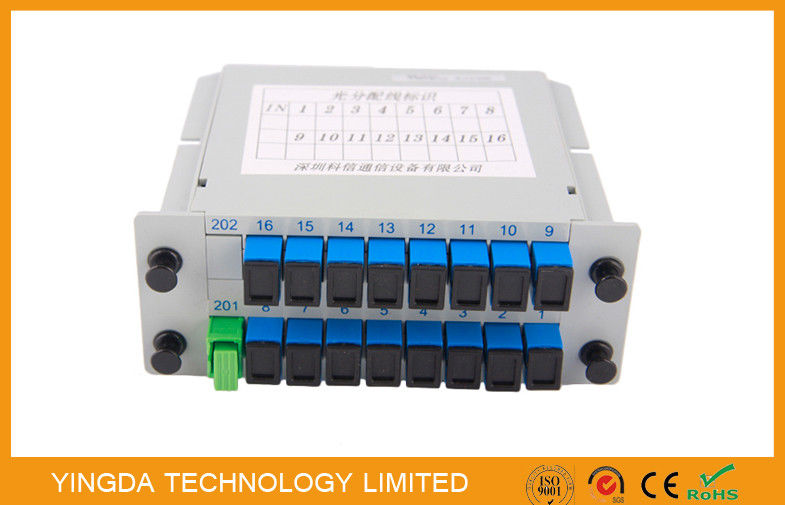 1260 - 1650 Nm Lgx 1 * 16 Multi Channel Fiber Optic PLC Splitter 1 x 16 2 Slot