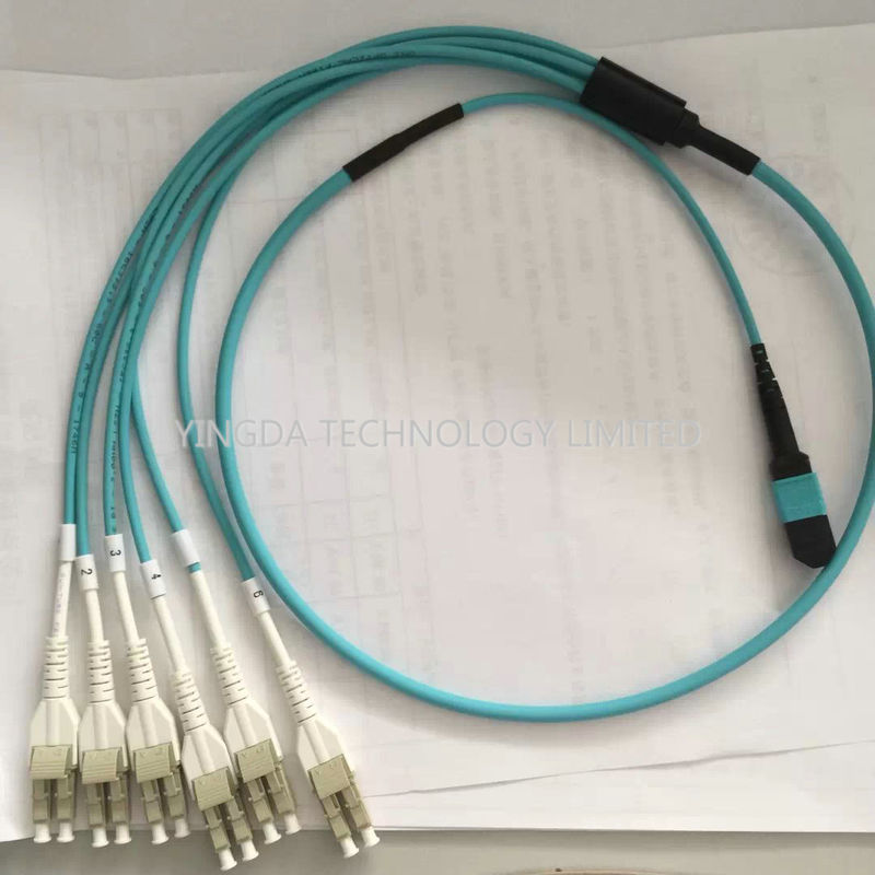 100G OM3-300 QSFP MTP MPO Cable With 6 x LC Duplex Uniboot Connector Aqua