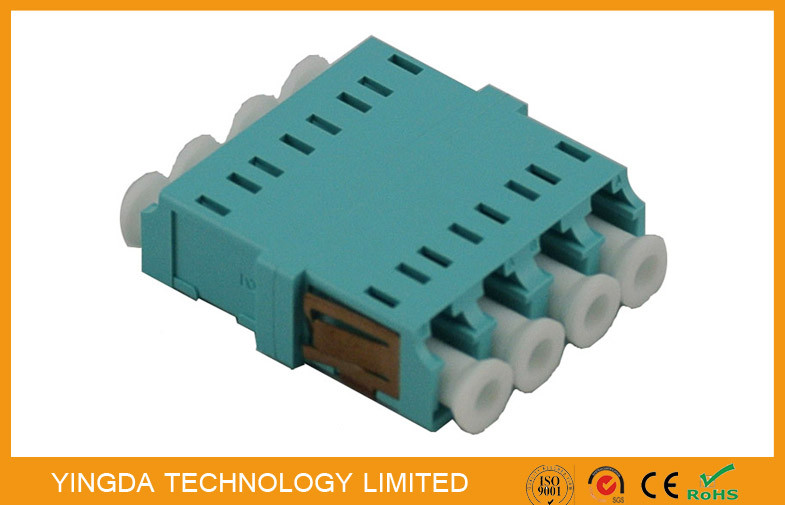 Plastic Fiber Optic Connector Adapters LC Quad 4 Way No Ear OM3 10G Aqua