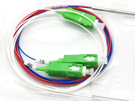 SC APC Fiber Optic 1*2 FBT Coupler 15%:85% Blue Red Color for WDM T1550 R1310/1490 FWDM