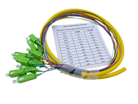 12 Cores FTTH Fiber Optic Pigtail SC APC G652D PVC 900um 1.5Mts Yellow