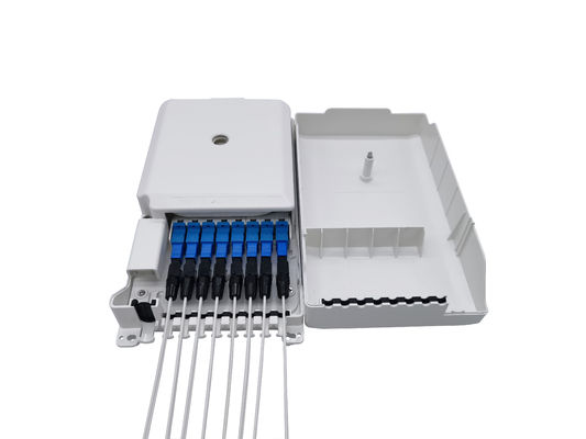 Indoor IP54 Wall Mounted White FTTH Fiber Optic Cable Termination Box Mini Compact 8 Cores SC Adapter